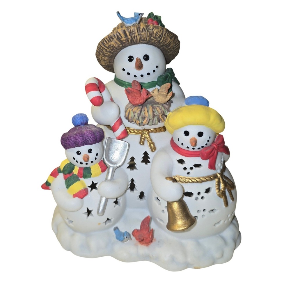 PartyLite Snowbell Tealight Holder P7702 Fine Porcelain Snowman Trio Christmas